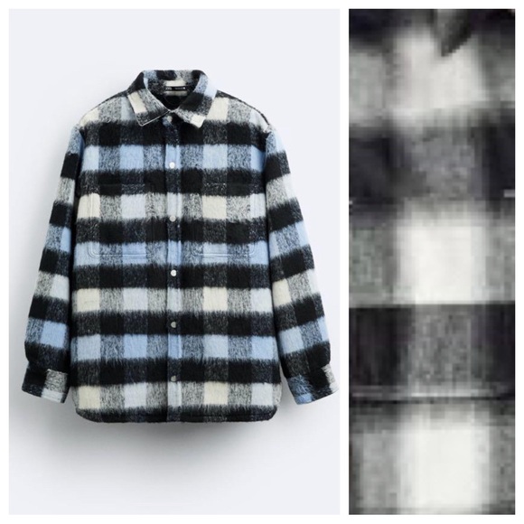 Zara Man black/Blue Checked Relaxed Fit Overshirt. Size L. - Picture 2 of 10